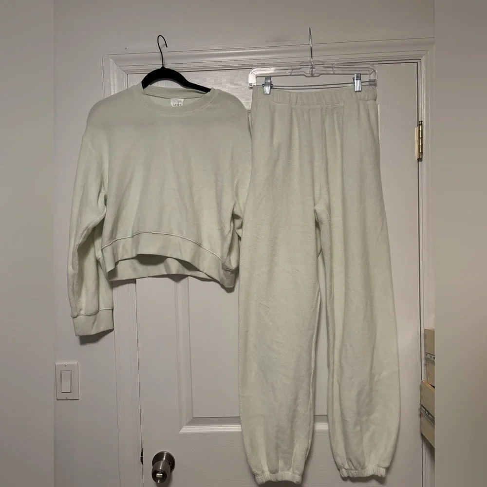 Leset Teddy Classic Crew & Jogger Set Celery Green  M French Terry Loungewear